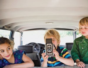 Children in car with camera