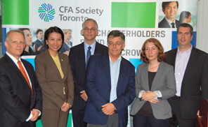 The CFA Society Toronto celebrates the winners of the inaugural Financial Journalism Award on Thursday, Oct. 10, 2013.