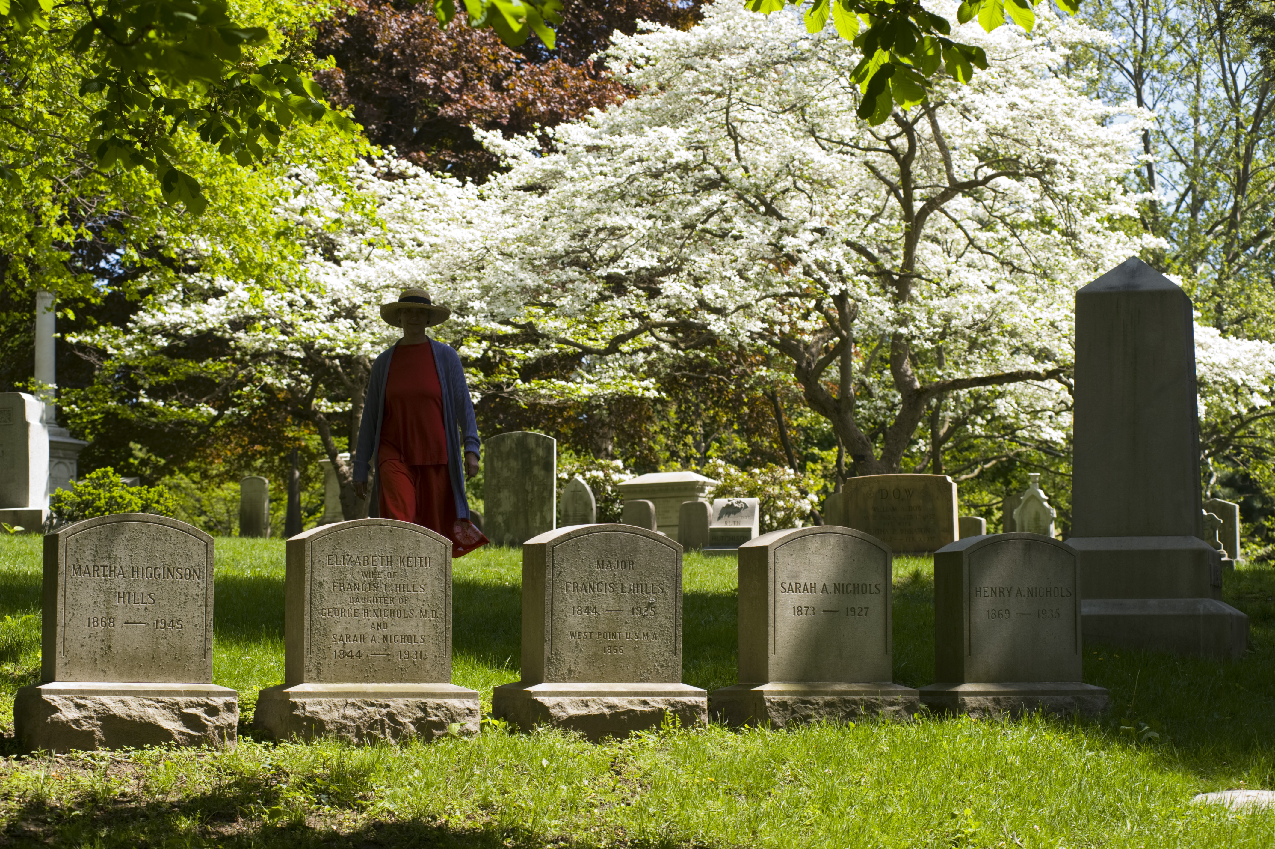 Headstones and visitor at Mount Auburn Cemetery (Lou Jones/Getty Images)4256 x 2832