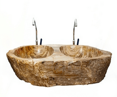 (Petrified wood becomes a stunning double sink centrepiece)