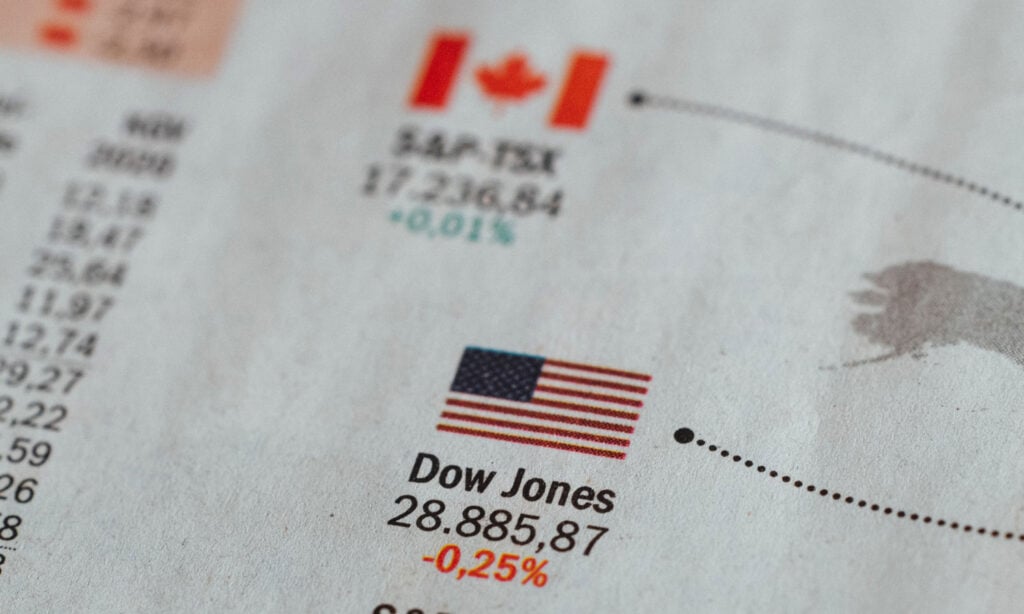 A newspaper photo of US stock performance