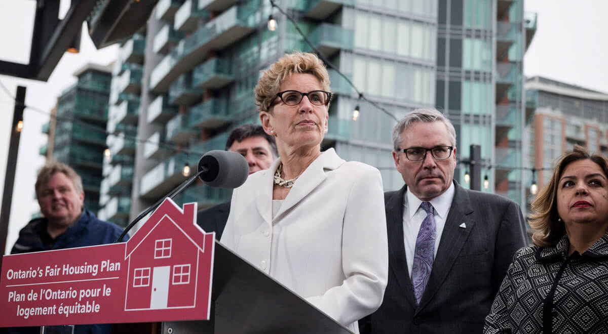 Ontario Premier Kathleen Wynne speaks about Ontario's Fair Housing Plan during a press conference in Toronto on Thursday, April 20, 2017. THE CANADIAN PRESS/Christopher Katsarov
