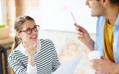 two people discussing an idea