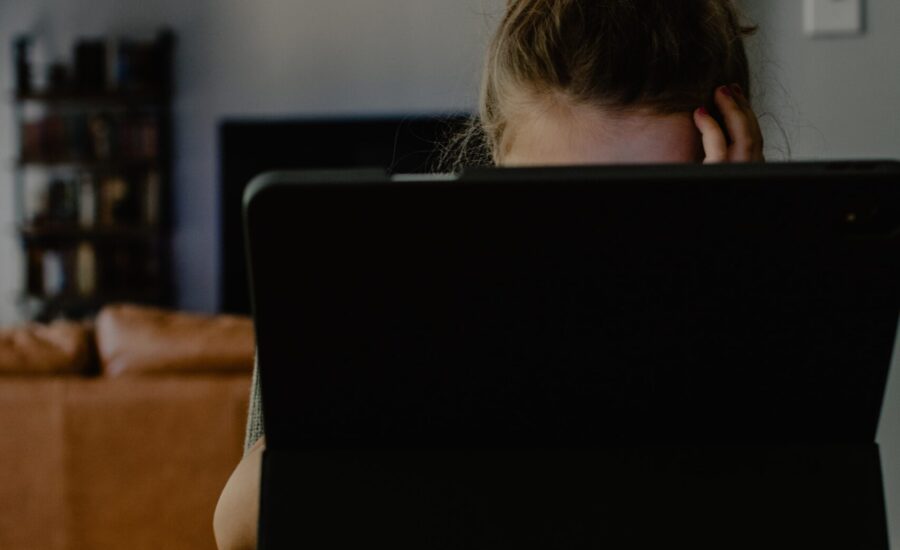 woman behind computer screen