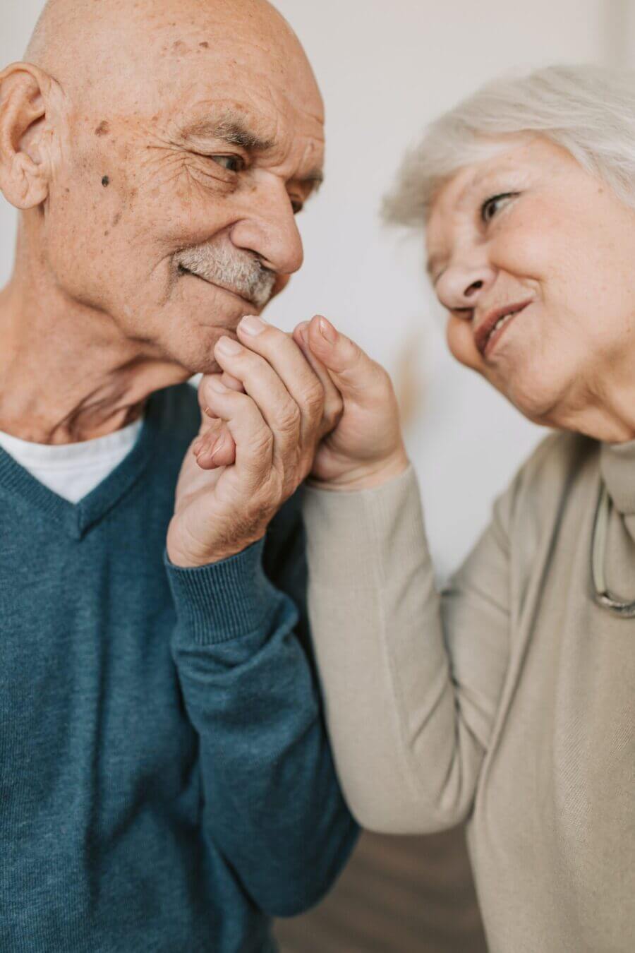 retired couple looking lovingly at each other
