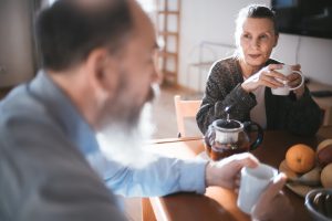 older couple enjoying coffee together