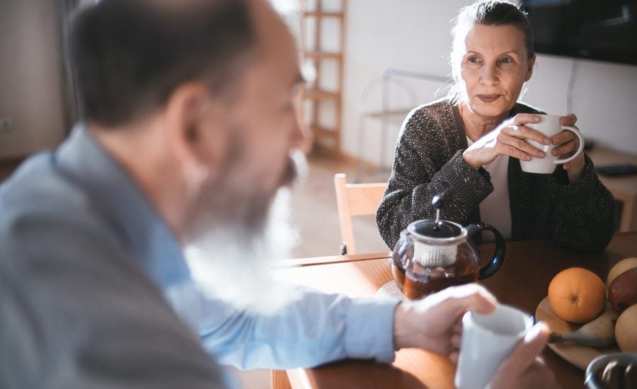 older couple enjoying coffee together