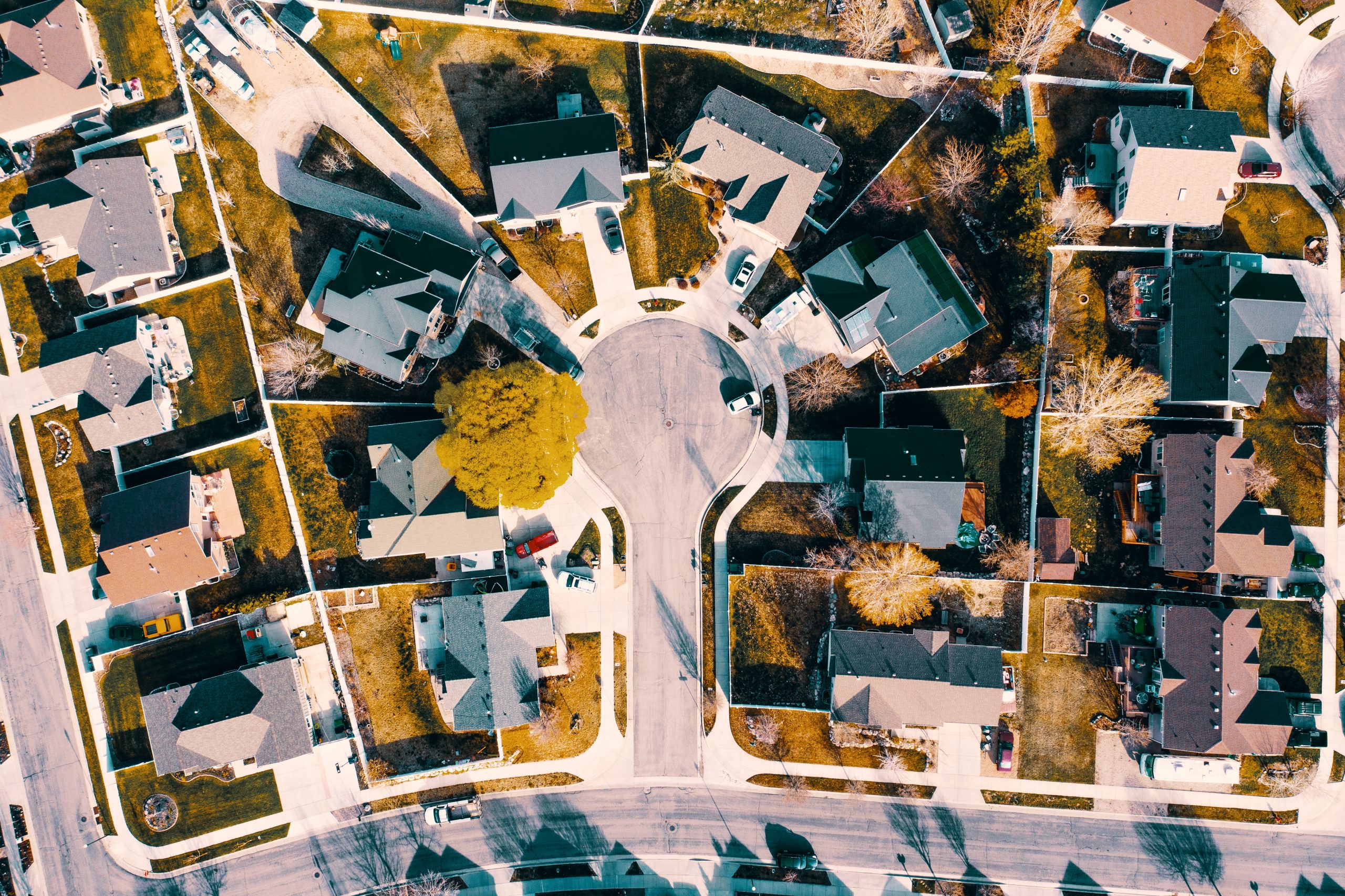 An aerial view of a residential neighbourhood