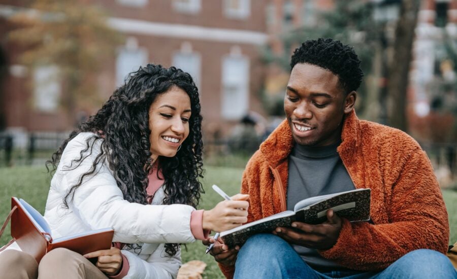 students at university with resp studying on quad