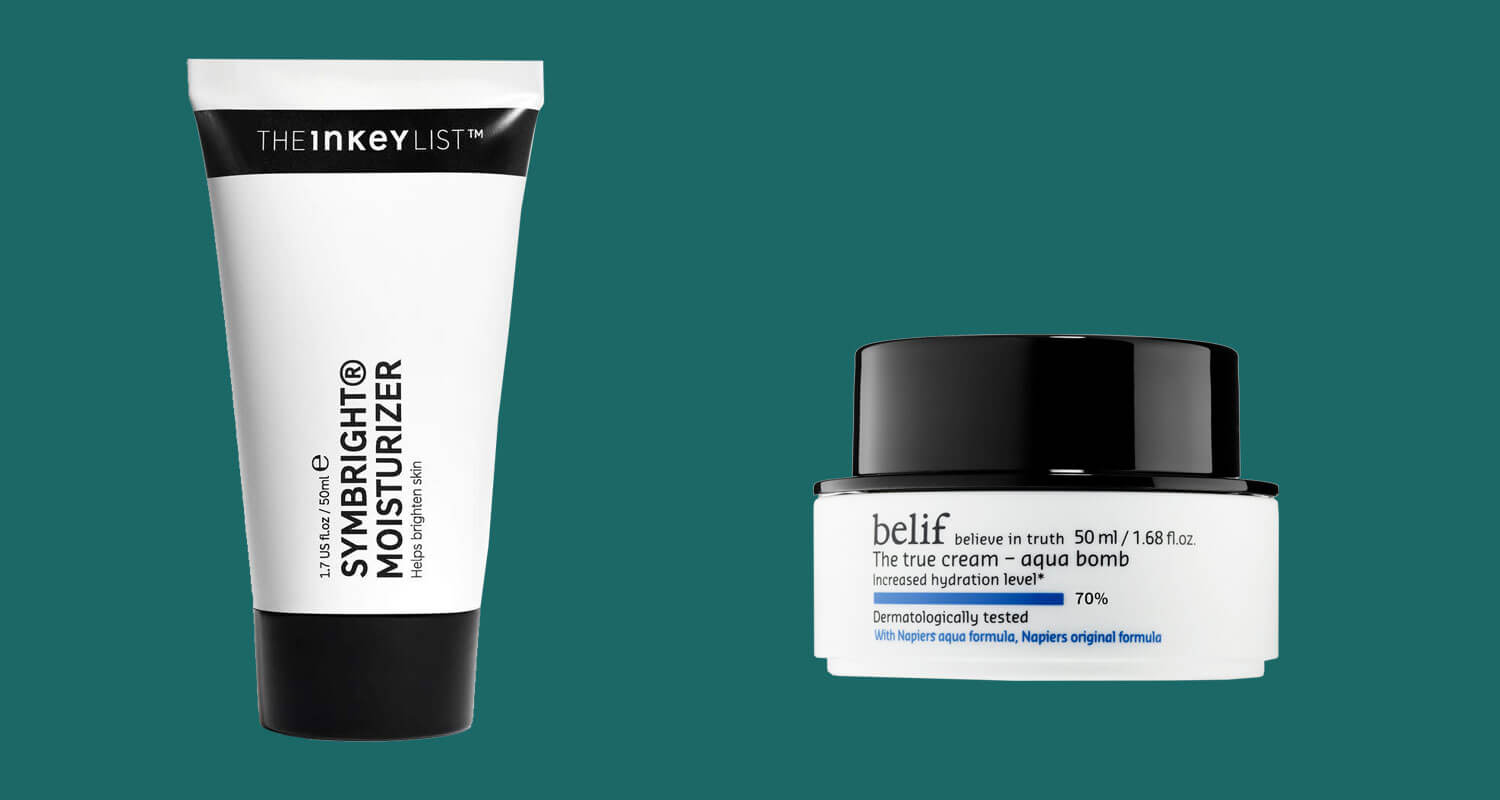 Inkey moisturizer in a tube, and Belif moisturizer in a small tub.