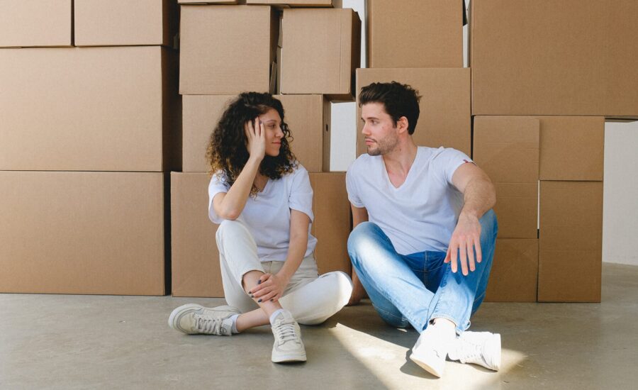 couple with moving boxes