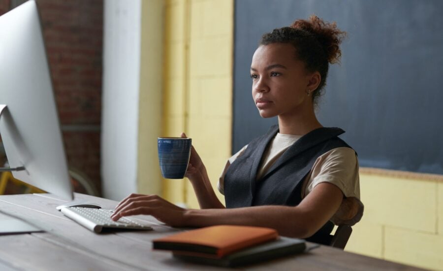 woman sitting at desk