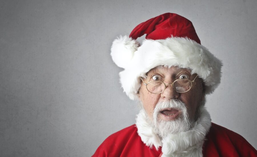 Santa Claus with an alarmed expression