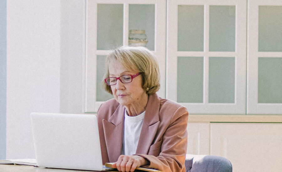 A woman working on her computer