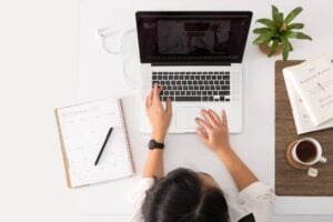 woman working on laptop