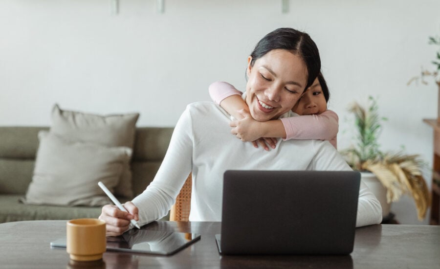 A mother looks at her mortgage options online