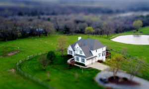 An aerial view of a rural home