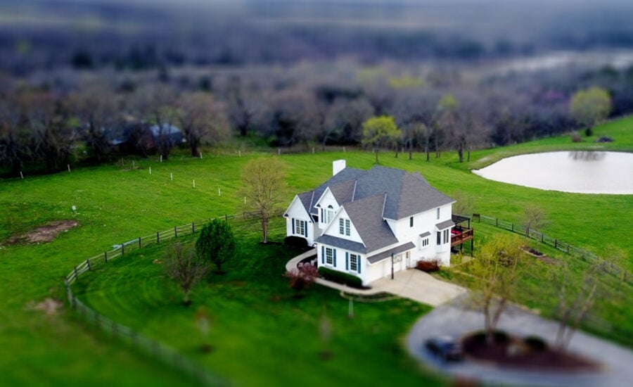 An aerial view of a rural home