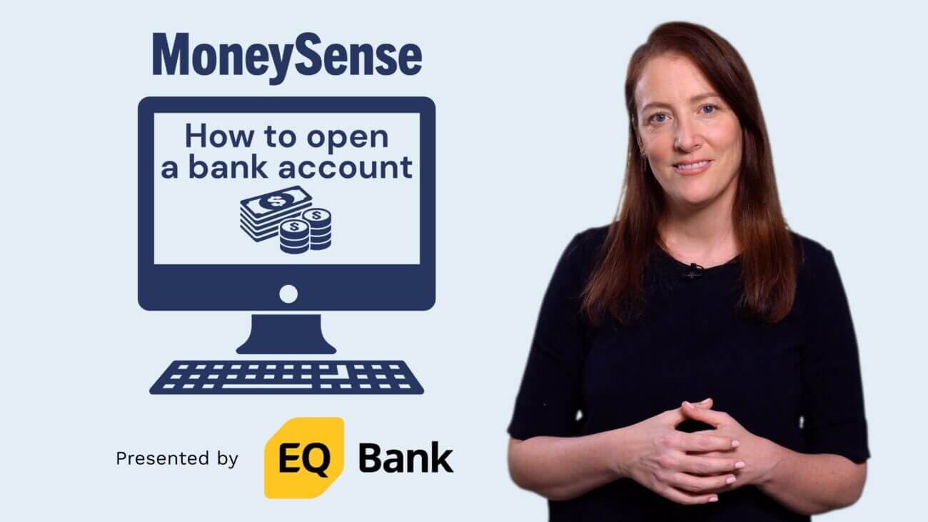 This is a title card for the video that reads: How to open an online bank account
