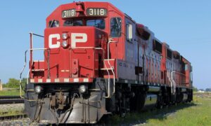 A photo of a cp rail train is seen
