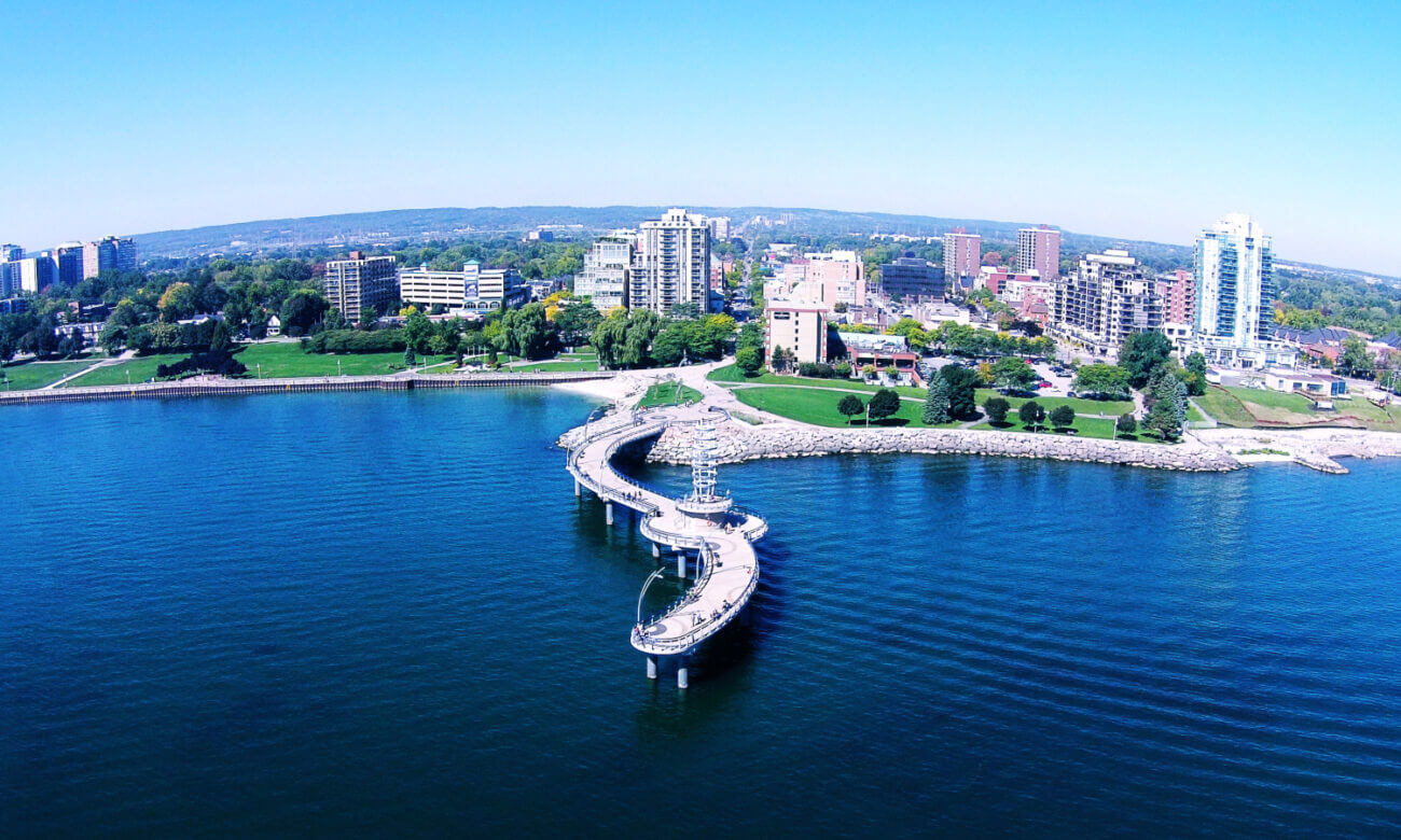 An aerial view of the Burlington Waterfront