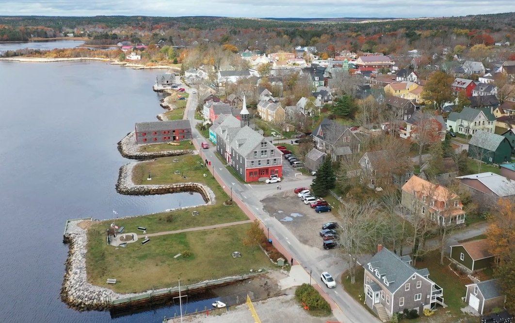 Aerial view of a town in Nova Scotia
