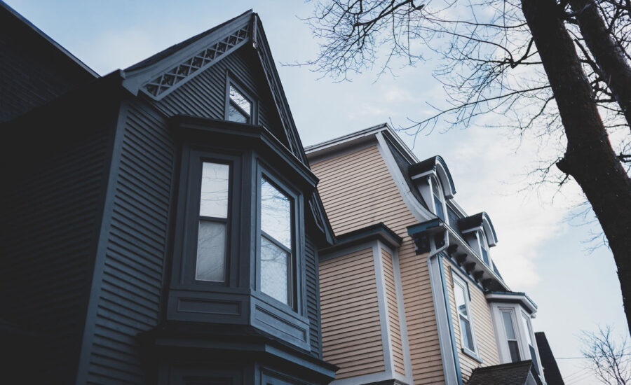 Two town homes with pointed peaks