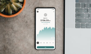 Phone showing a screen of the Wealthsimple app where you can trade stocks, such as APPL