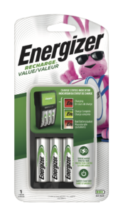 Package of Energizer battery charger and four batteries