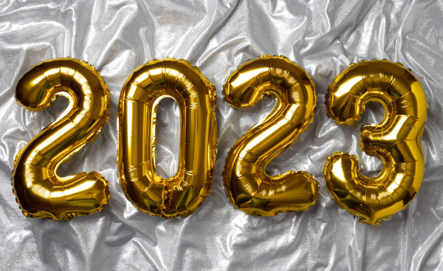 Balloons shaped like 2023 to signify this is about the investing trends to watch for in 2023