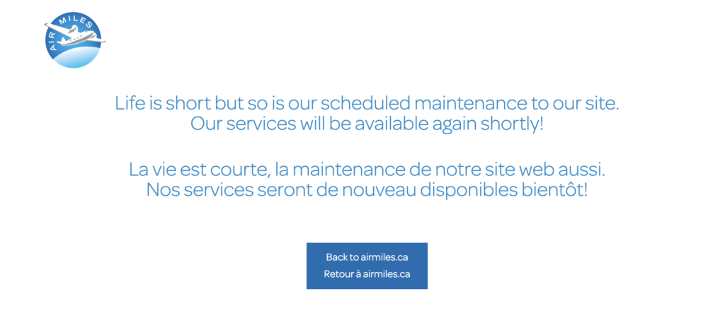 Screenshot saying "Life is short but so is our scheduled maintenance to our site"