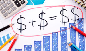 Compound interest calculator: bar graph of money exponentially growing