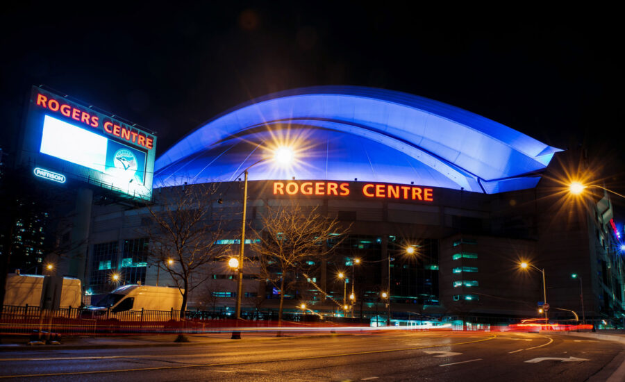 Rogers branding over the Skydome in Toronto, as an example of its brand power with the Shaw buy.