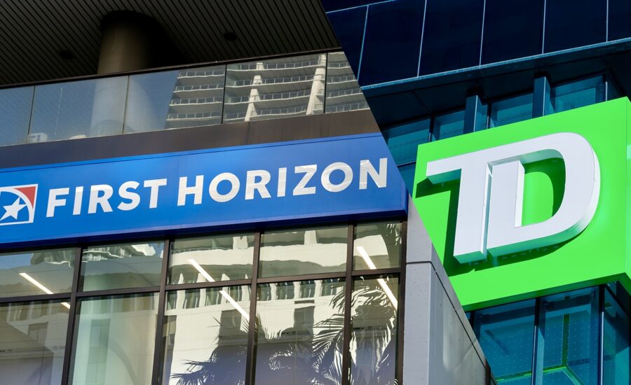 Combined image of a First Horizon bank branch and a TD bank branch