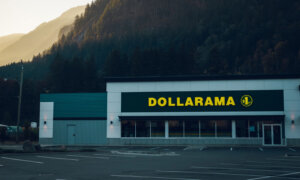A Dollarama store and a Canadian mountainous landscape