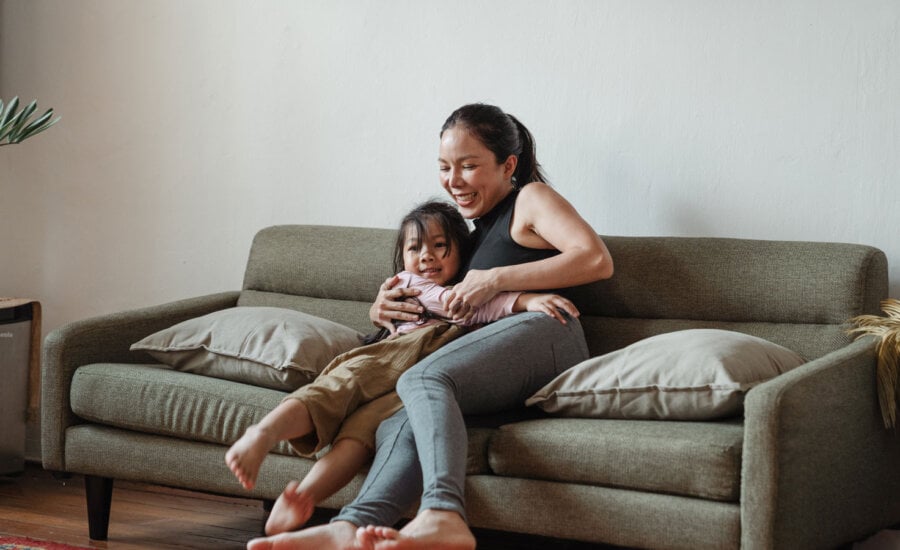 Family at home, thinking about their mortgage and retirement