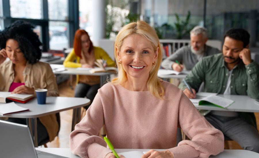 A woman taking a course