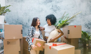 Two roommates moving in together, discussing whether to get a loan for first-and-last-month rent