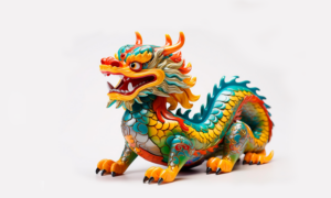 A colourful sculpture of a Chinese dragon
