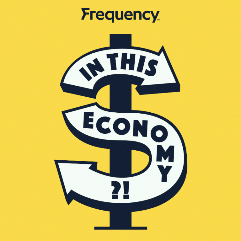 Logo for podcast In This Economy?!, shaped like a dollar sign