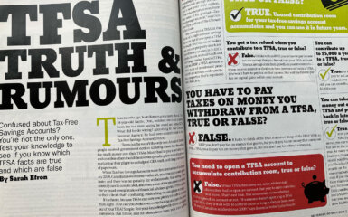 A photo of an article about TFSAs in an old MoneySense print magazine.