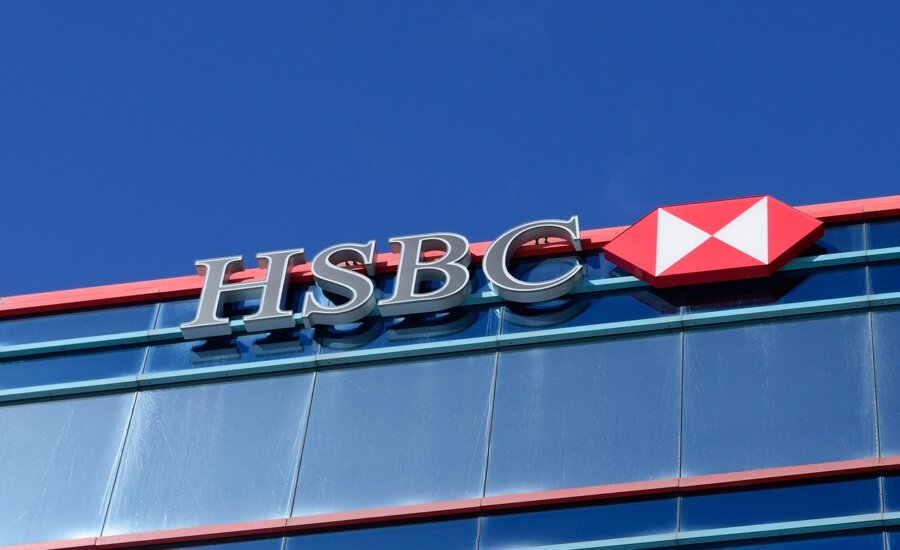 An image of the HSBC logo on an office building