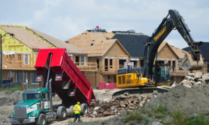 Detached suburban homes under construction