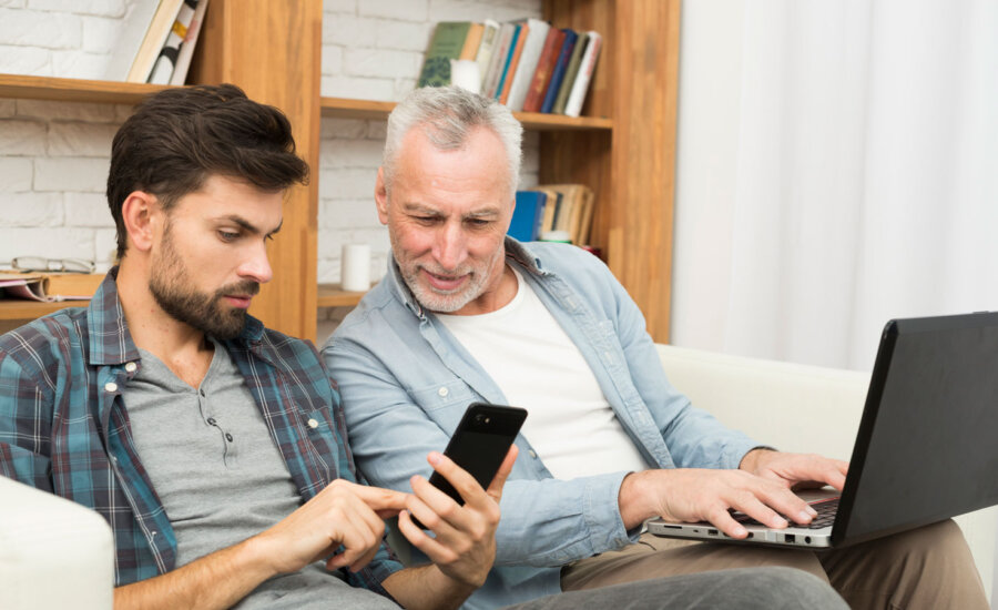 A father and son talking about crypto investing