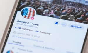 Donald J. Trump's profile page on Truth Social, as it is about to trade on NASDAQ