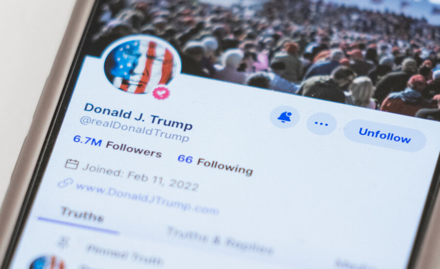 Donald J. Trump's profile page on Truth Social, as it is about to trade on NASDAQ