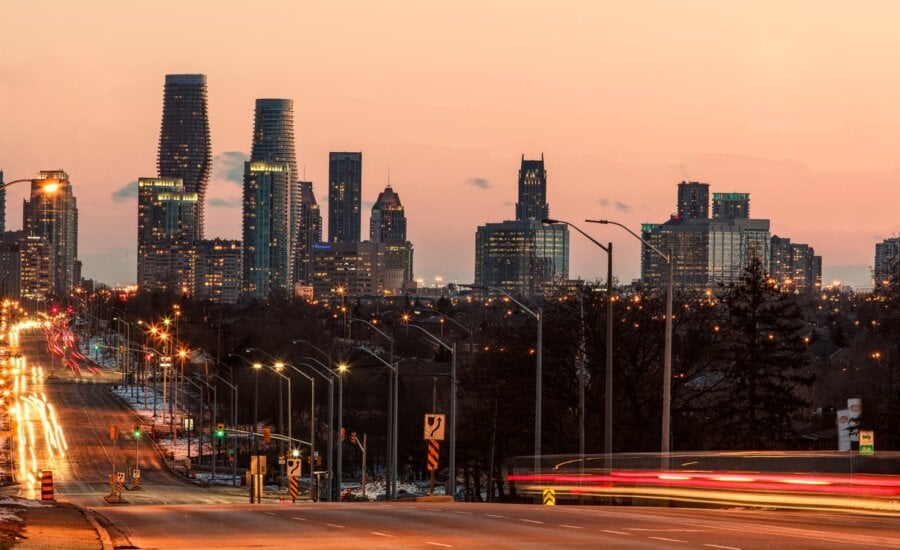 A busy street in Mississauga, Ontario