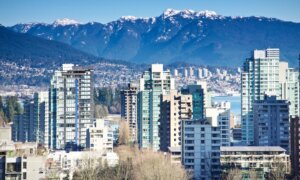 An aerial view of the Vancouver, B.C. skyline