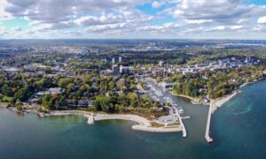 An aerial view of Oakville, in Halton Region, Ontario