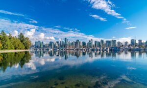 A distant view of the Vancouver, BC skyline